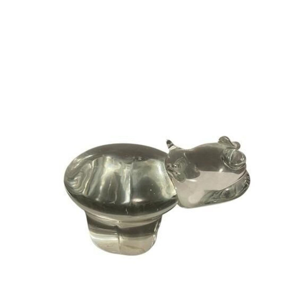 Wedgwood Glass Hippo Paperweight Clear Lead Crystal Figurine England Hand Made